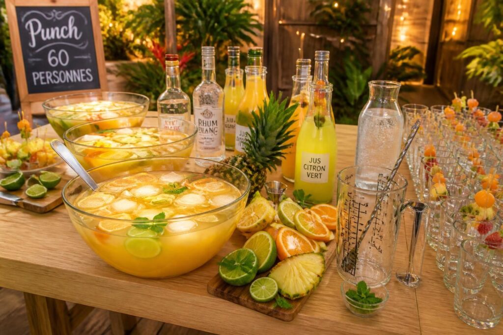 découvrez notre recette de punch pour 60 personnes avec les quantités précises et des astuces indispensables pour réussir votre cocktail à coup sûr lors de vos grandes fêtes.