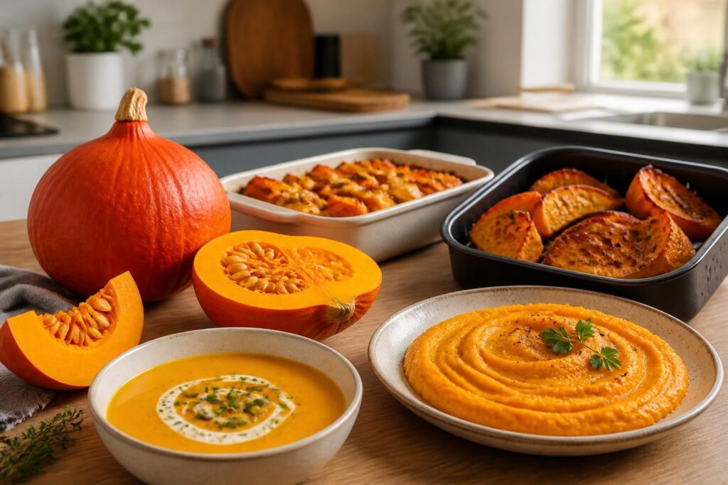 découvrez nos recettes faciles de potimarron : soupes réconfortantes, purées onctueuses et plats savoureux à préparer au four ou en airfryer.